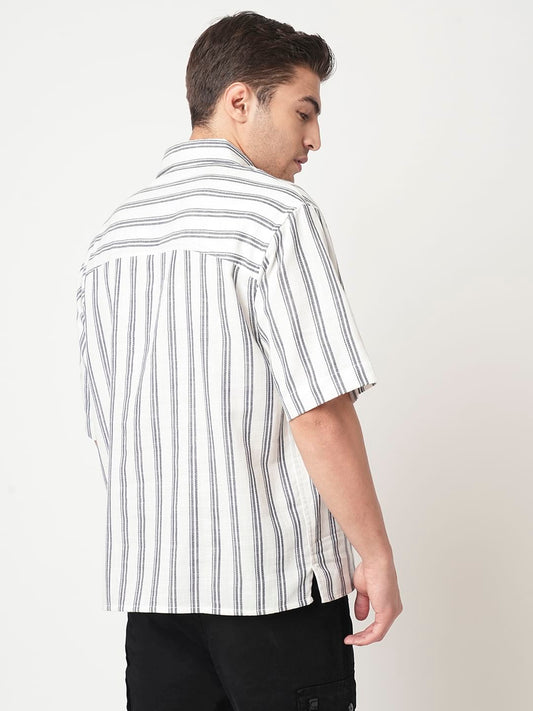 Navy & Off-White Striped Oversized Polo Shirt