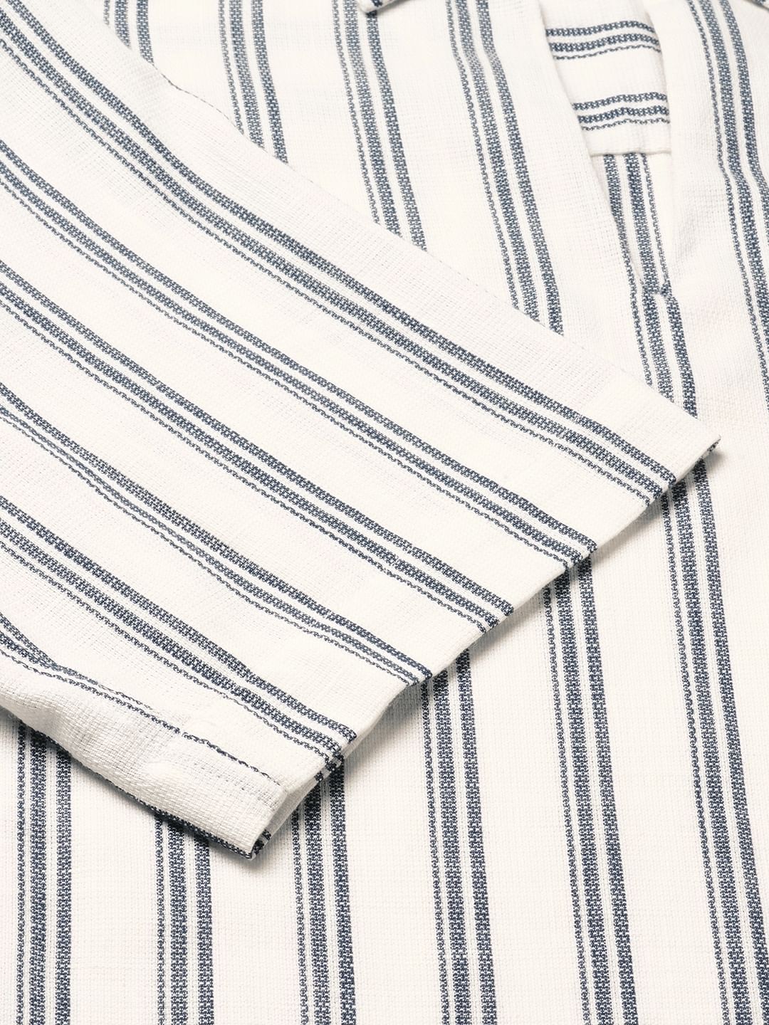 Navy & Off-White Striped Oversized Polo Shirt