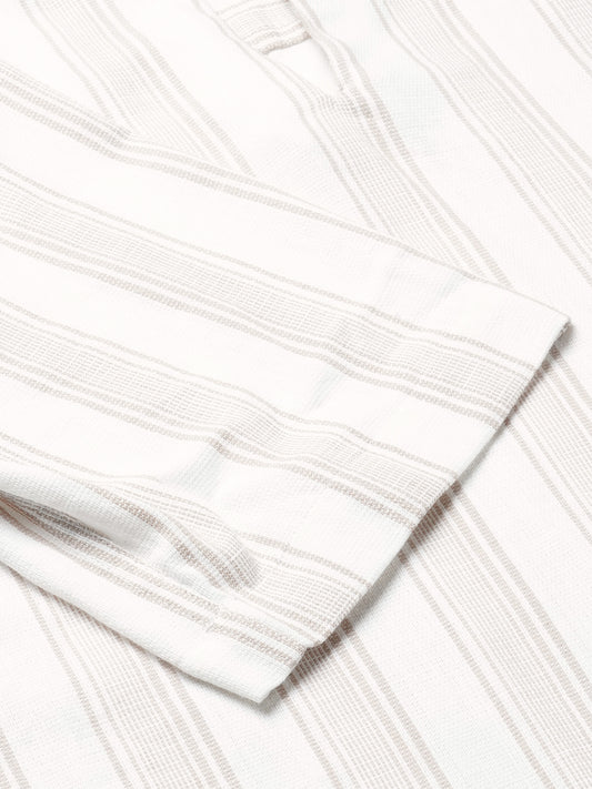 Ivory & Beige Vertical Stripe Polo Oversized Shirt