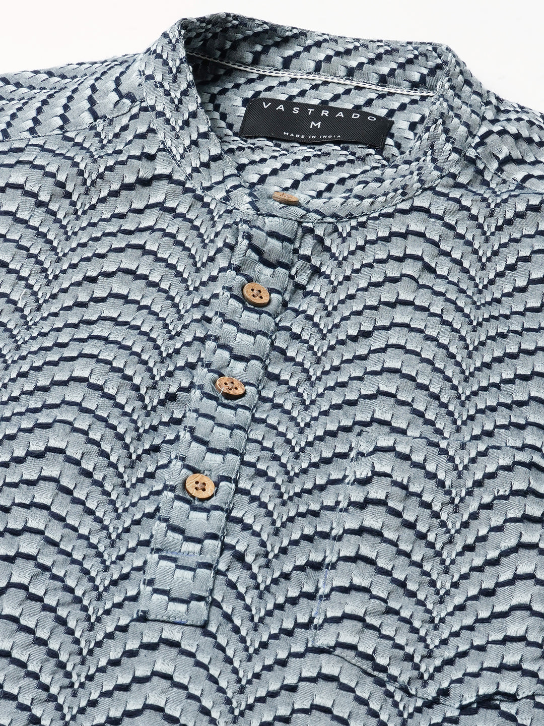 Grey & Navy Jacquard Weaved Kurta