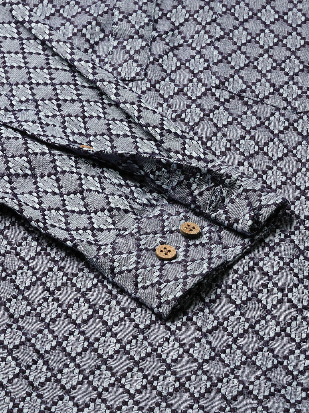 Grey & Navy Diamond Jacquard Weaved Kurta