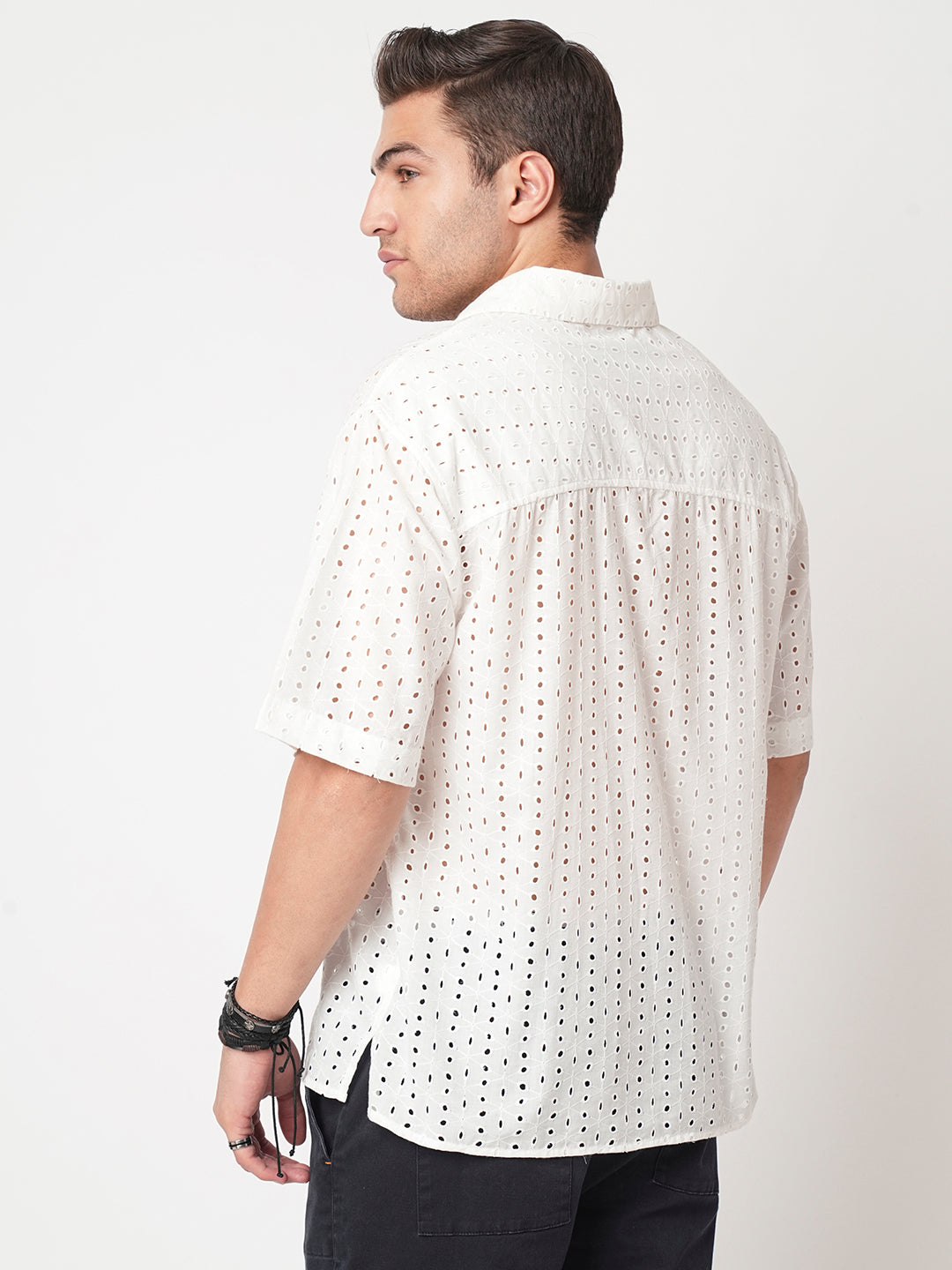 Modish White Schiffli Oversized Polo Shirt