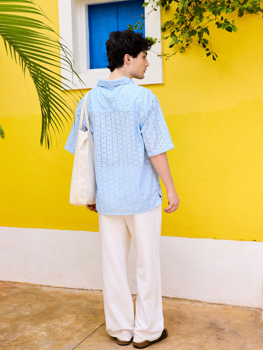 Modish Maya Blue Schiffli Oversized Polo Shirt