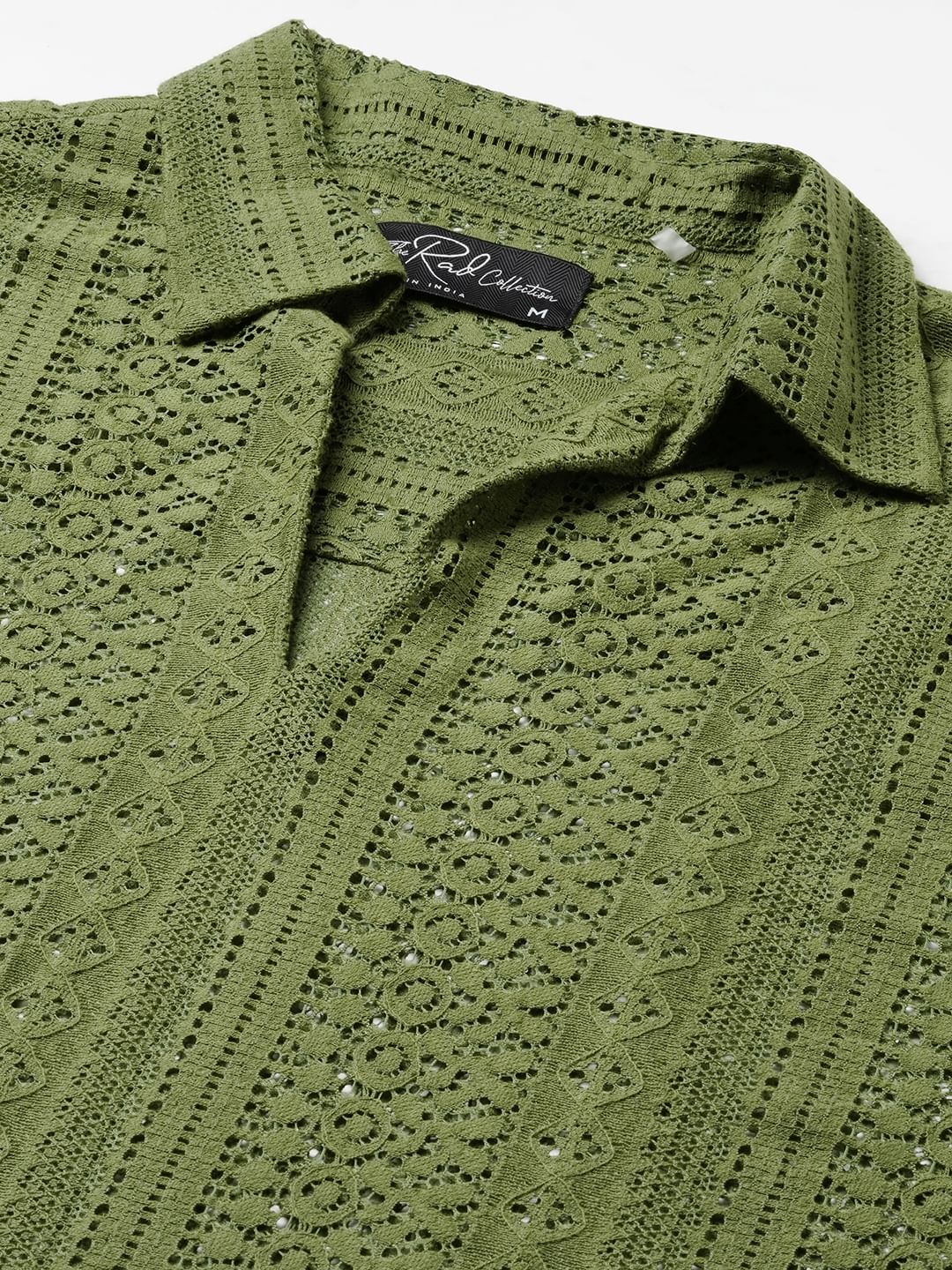 Moss Green Crochet Oversized Polo Shirt