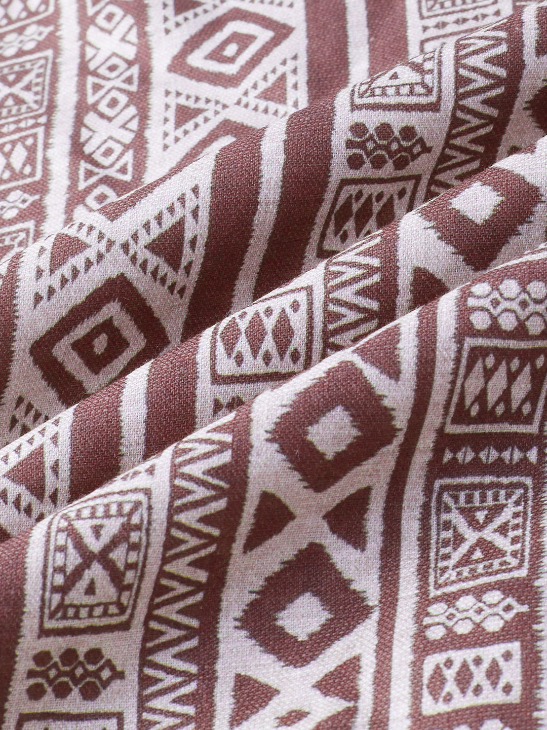 Pecan Brown Geometric Printed Oversized Polo Shirt