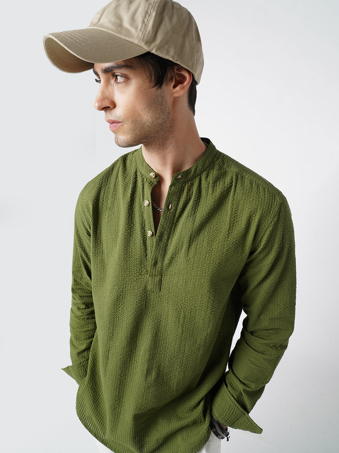 Basil Green Seersucker Kurta