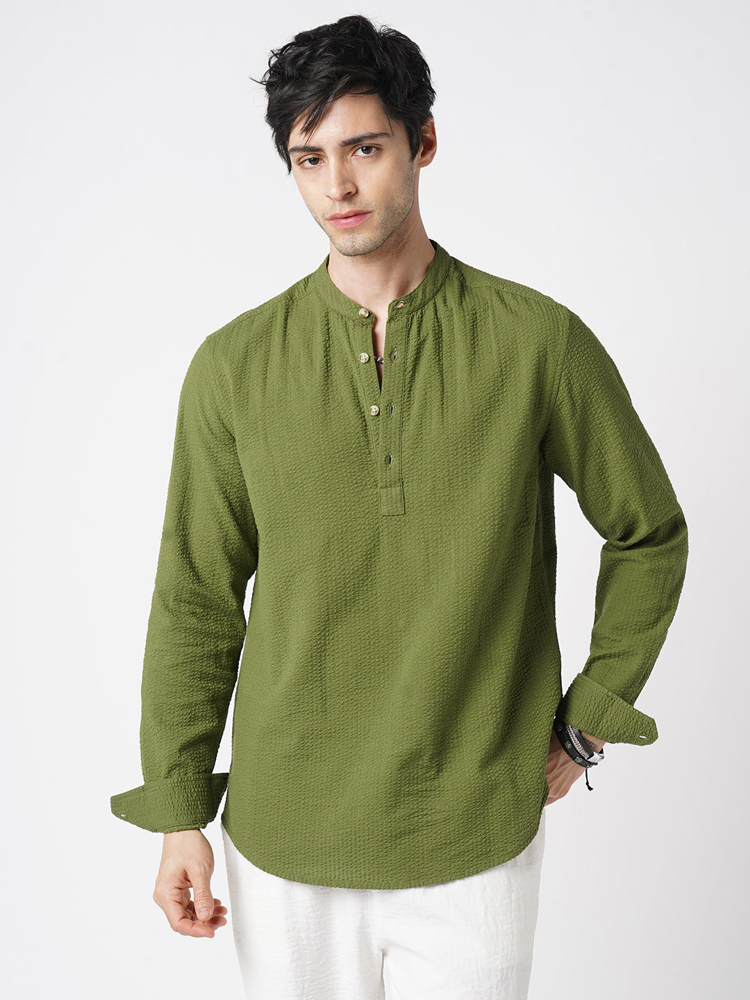 Basil Green Seersucker Kurta
