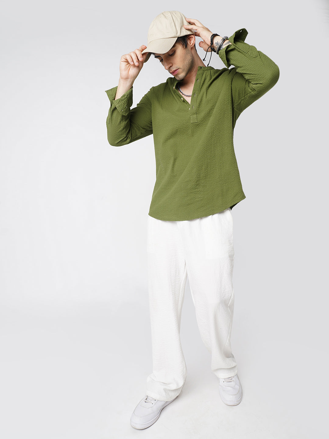 Basil Green Seersucker Kurta