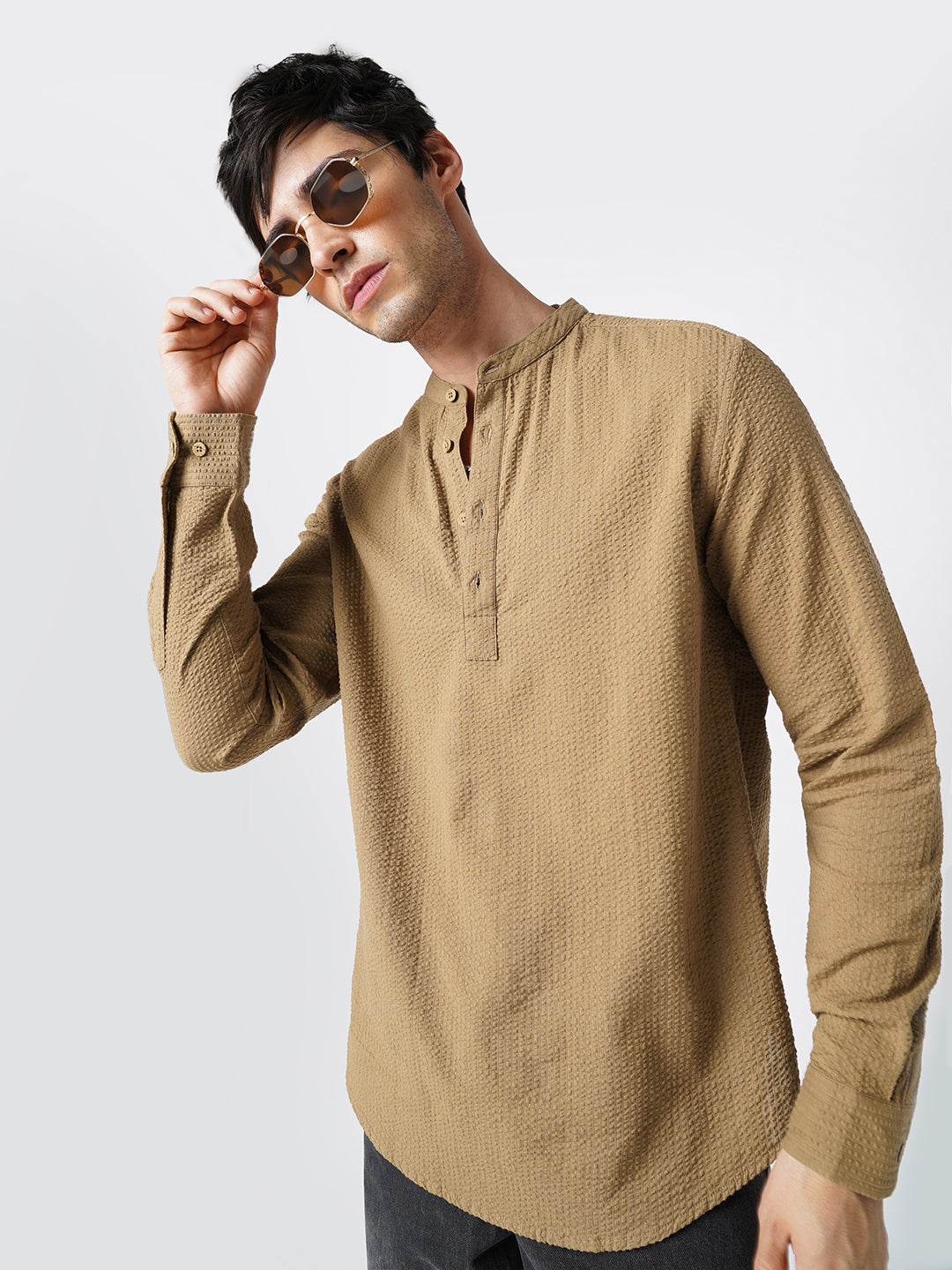 Peanut Brown Seersucker Kurta