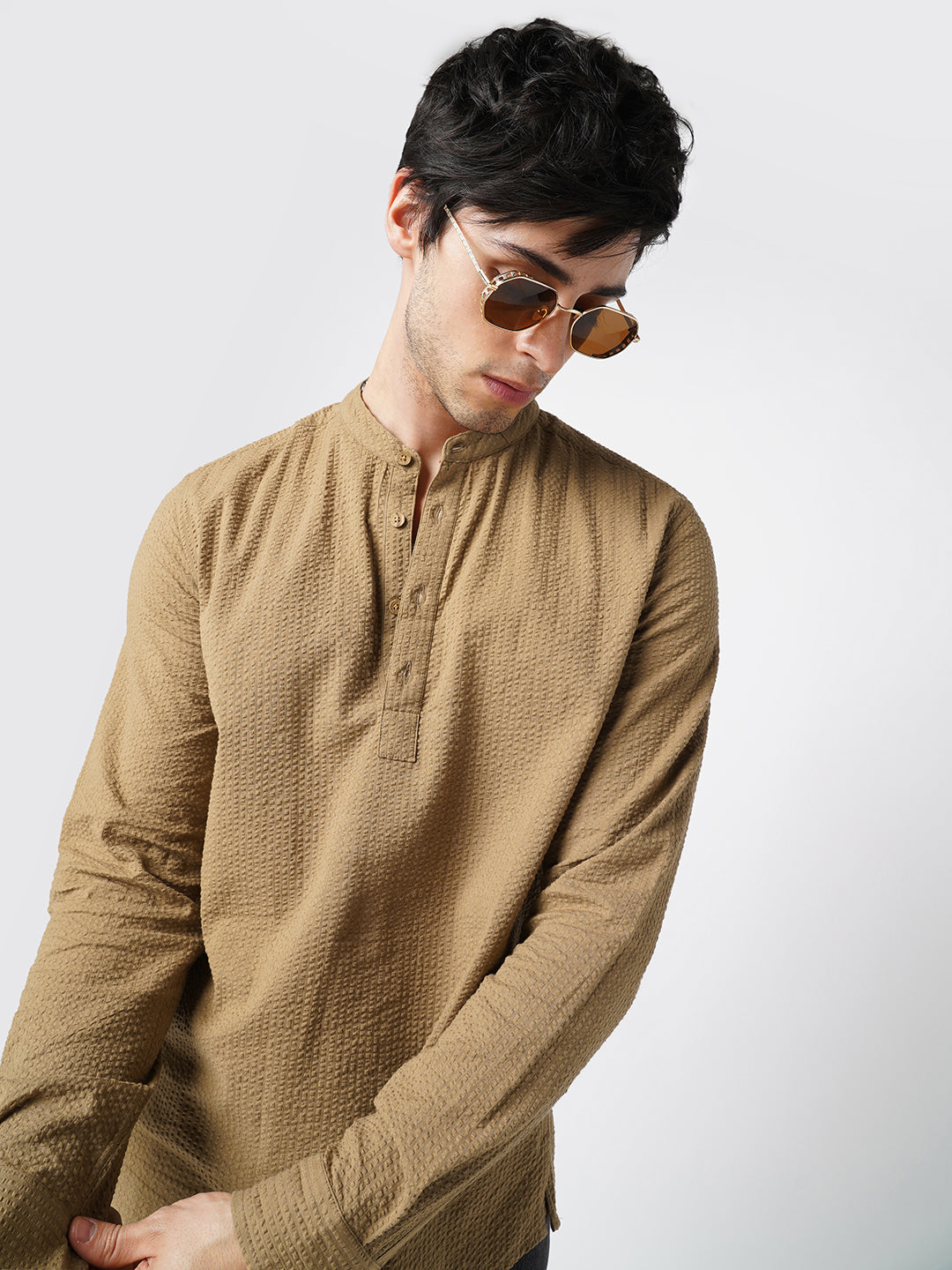 Peanut Brown Seersucker Kurta