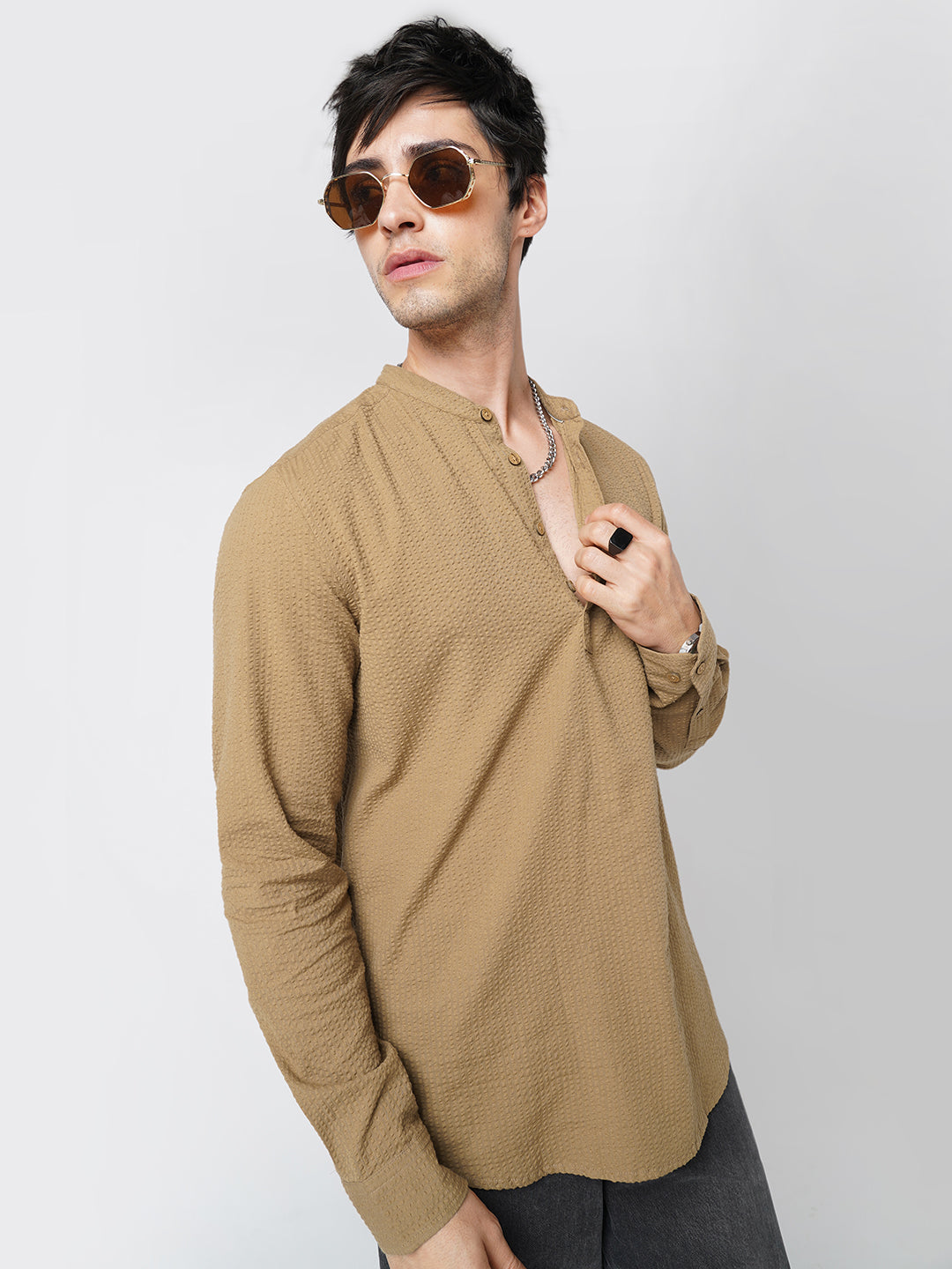 Peanut Brown Seersucker Kurta