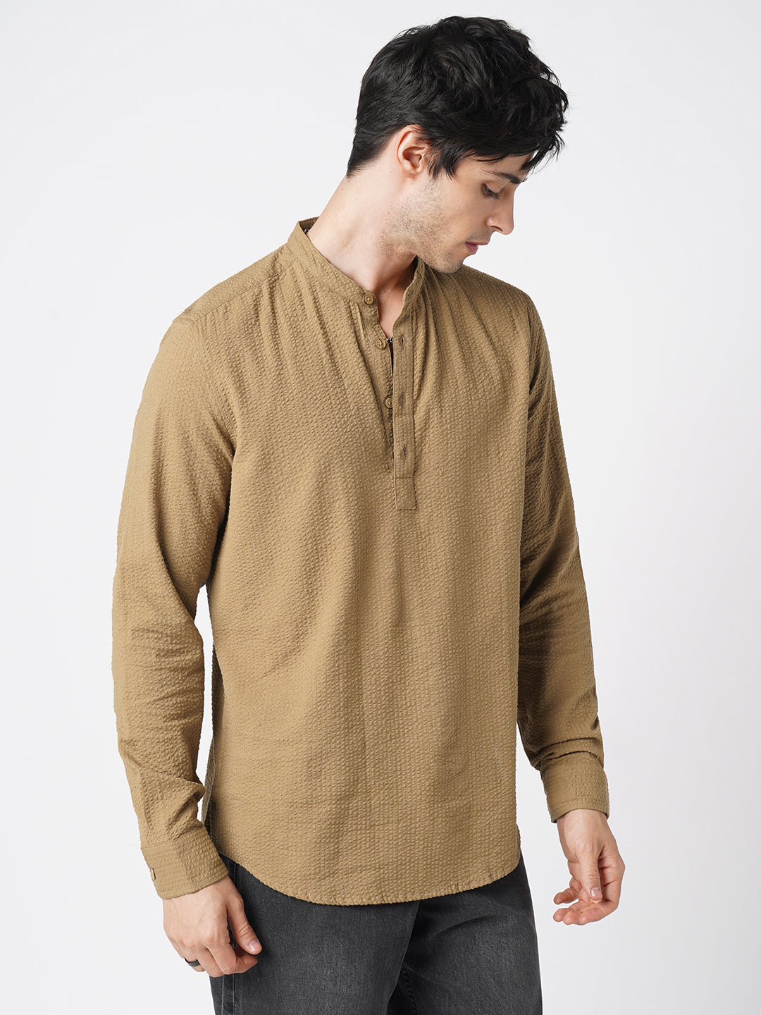 Peanut Brown Seersucker Kurta