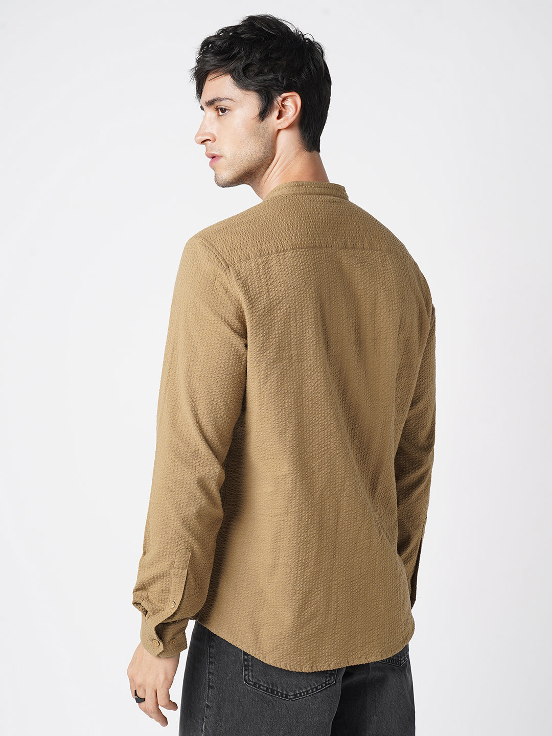 Peanut Brown Seersucker Kurta