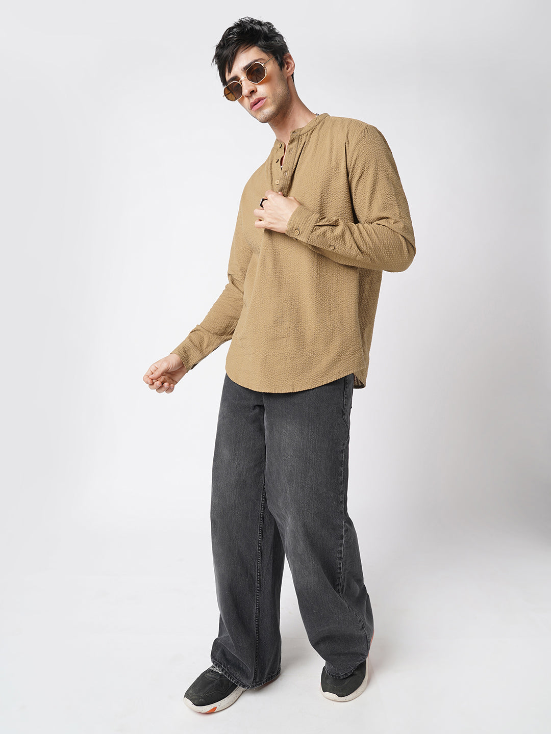 Peanut Brown Seersucker Kurta