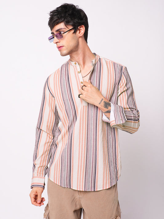 Multicolour Crinkled Striped Kurta