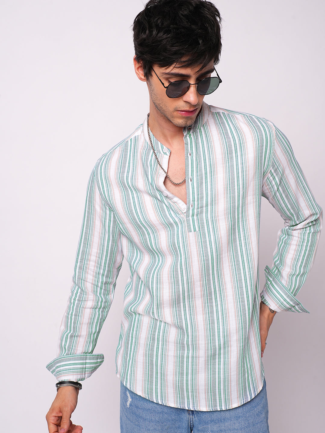 Retro Shoreline Azure Blue Kurta