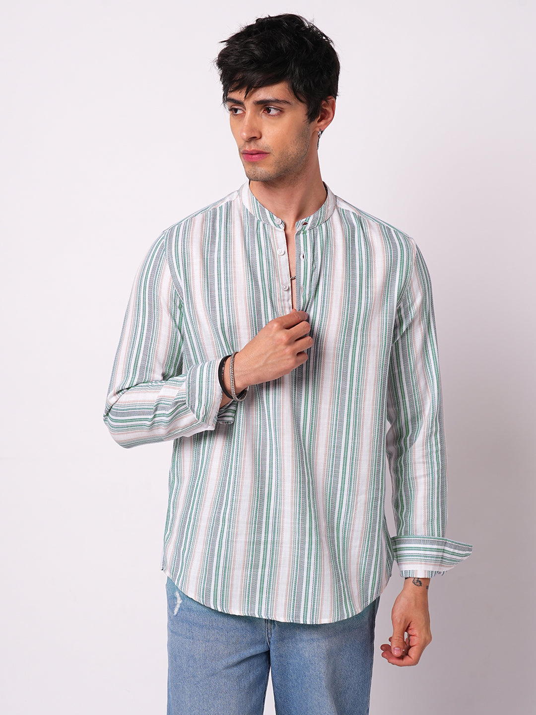 Retro Shoreline Azure Blue Kurta