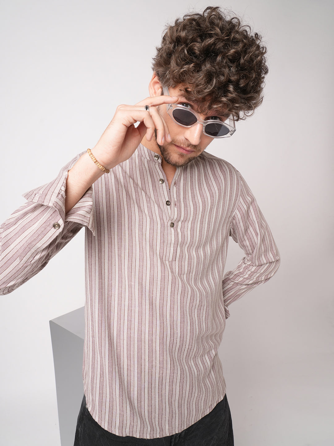Cordovan Maroon Awning Stripe Kurta