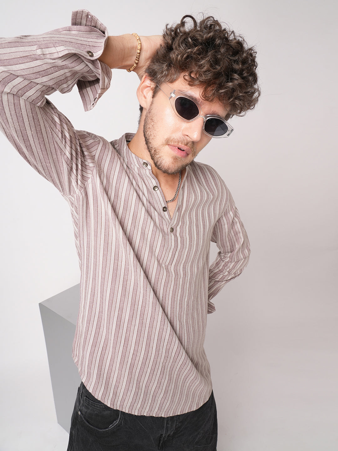 Cordovan Maroon Awning Stripe Kurta