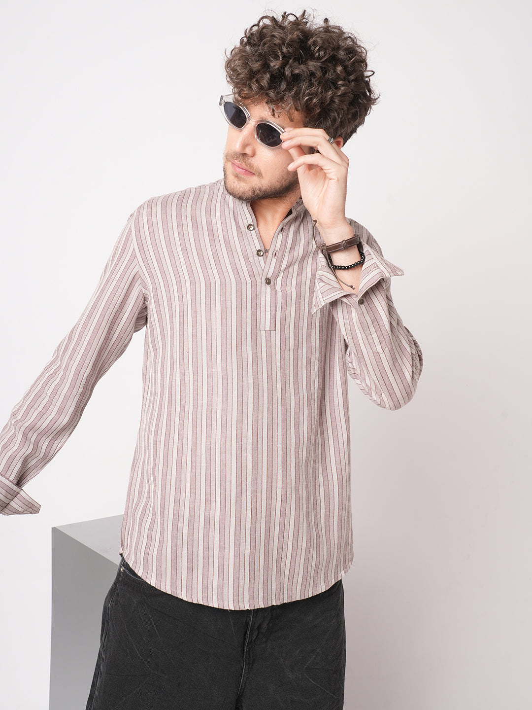 Cordovan Maroon Awning Stripe Kurta