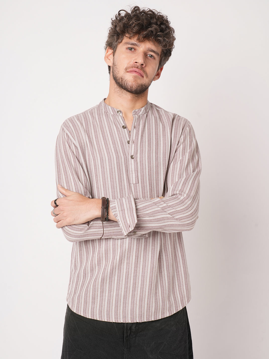 Cordovan Maroon Awning Stripe Kurta