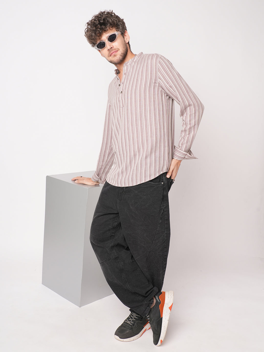 Cordovan Maroon Awning Stripe Kurta