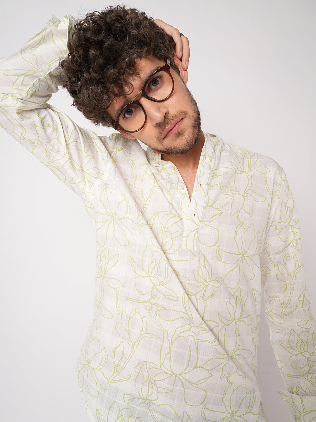White Wildflower Sketch Kurta