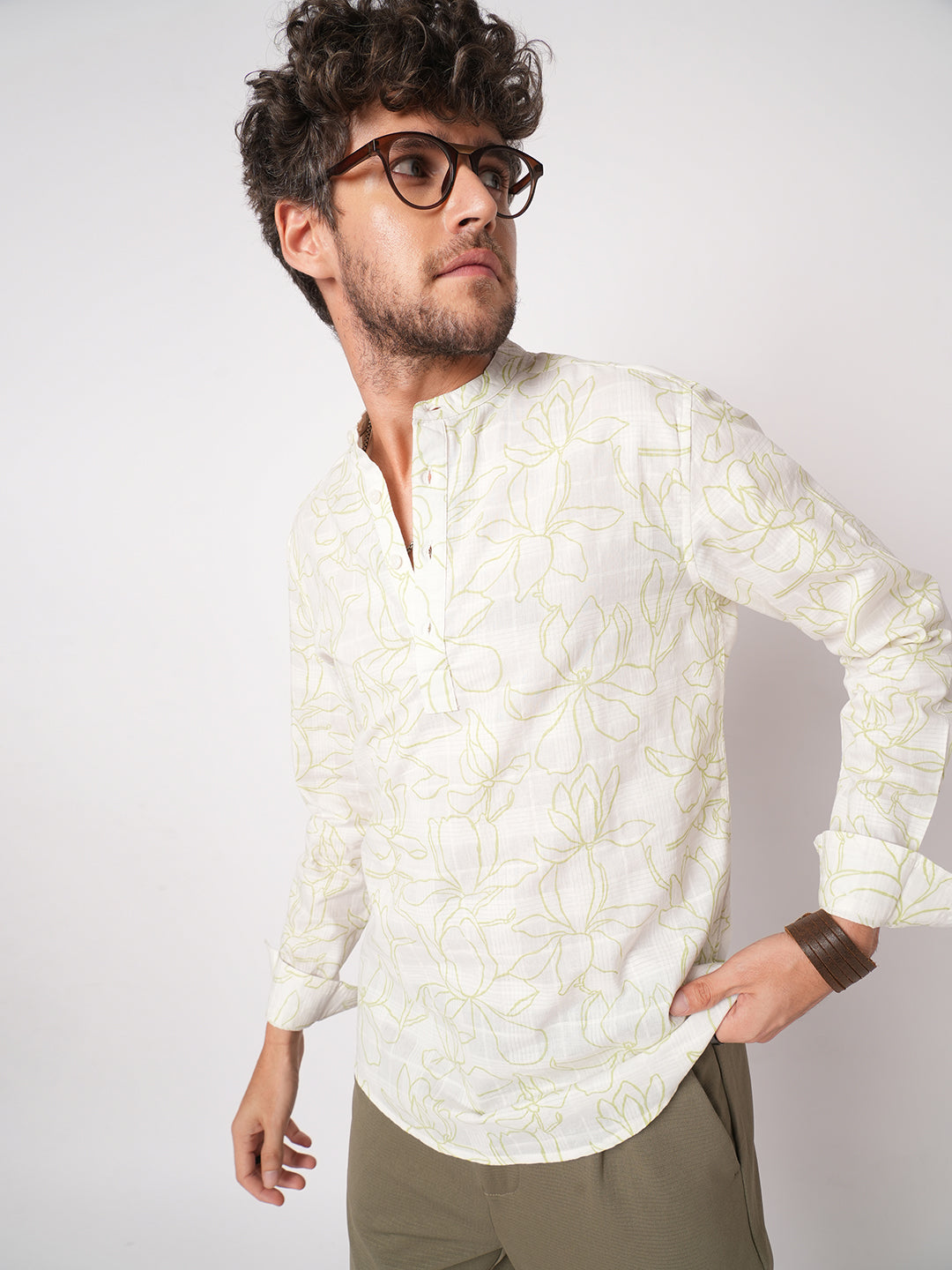 White Wildflower Sketch Kurta