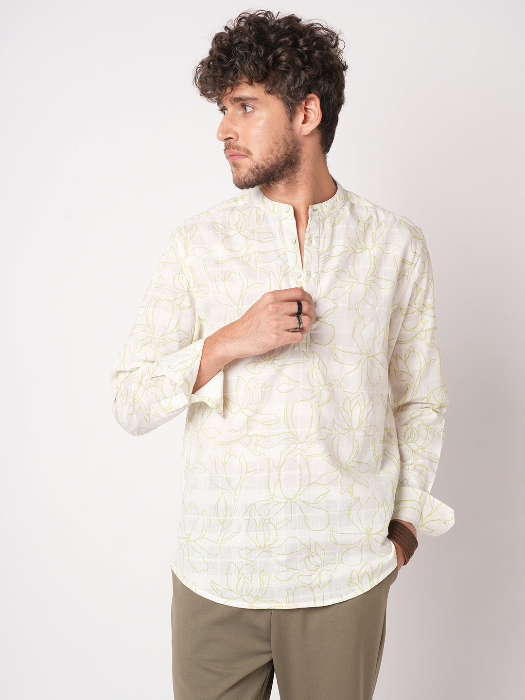 White Wildflower Sketch Kurta