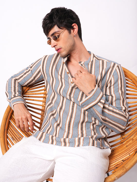 Folk Weave Bluey Boho Stripes Fusion Kurta