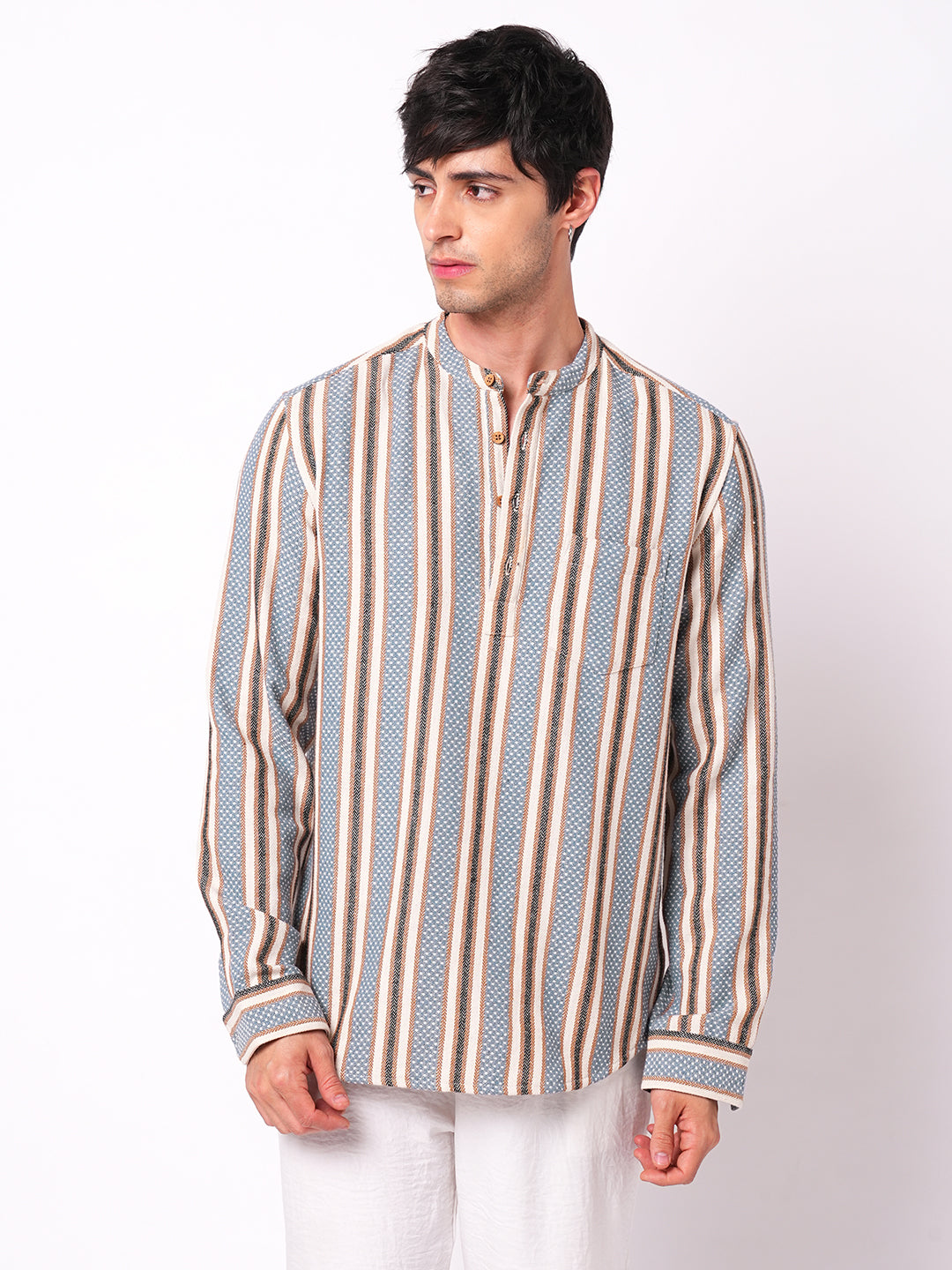 Folk Weave Bluey Boho Stripes Fusion Kurta