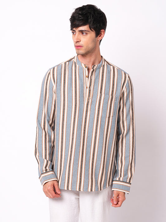 Folk Weave Bluey Boho Stripes Fusion Kurta