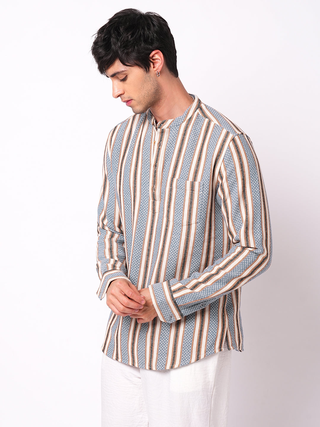 Folk Weave Bluey Boho Stripes Fusion Kurta