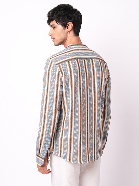 Folk Weave Bluey Boho Stripes Fusion Kurta