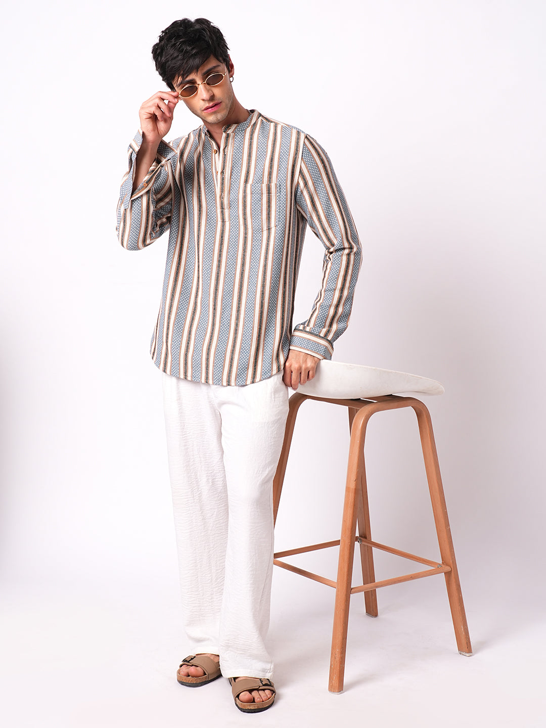 Folk Weave Bluey Boho Stripes Fusion Kurta