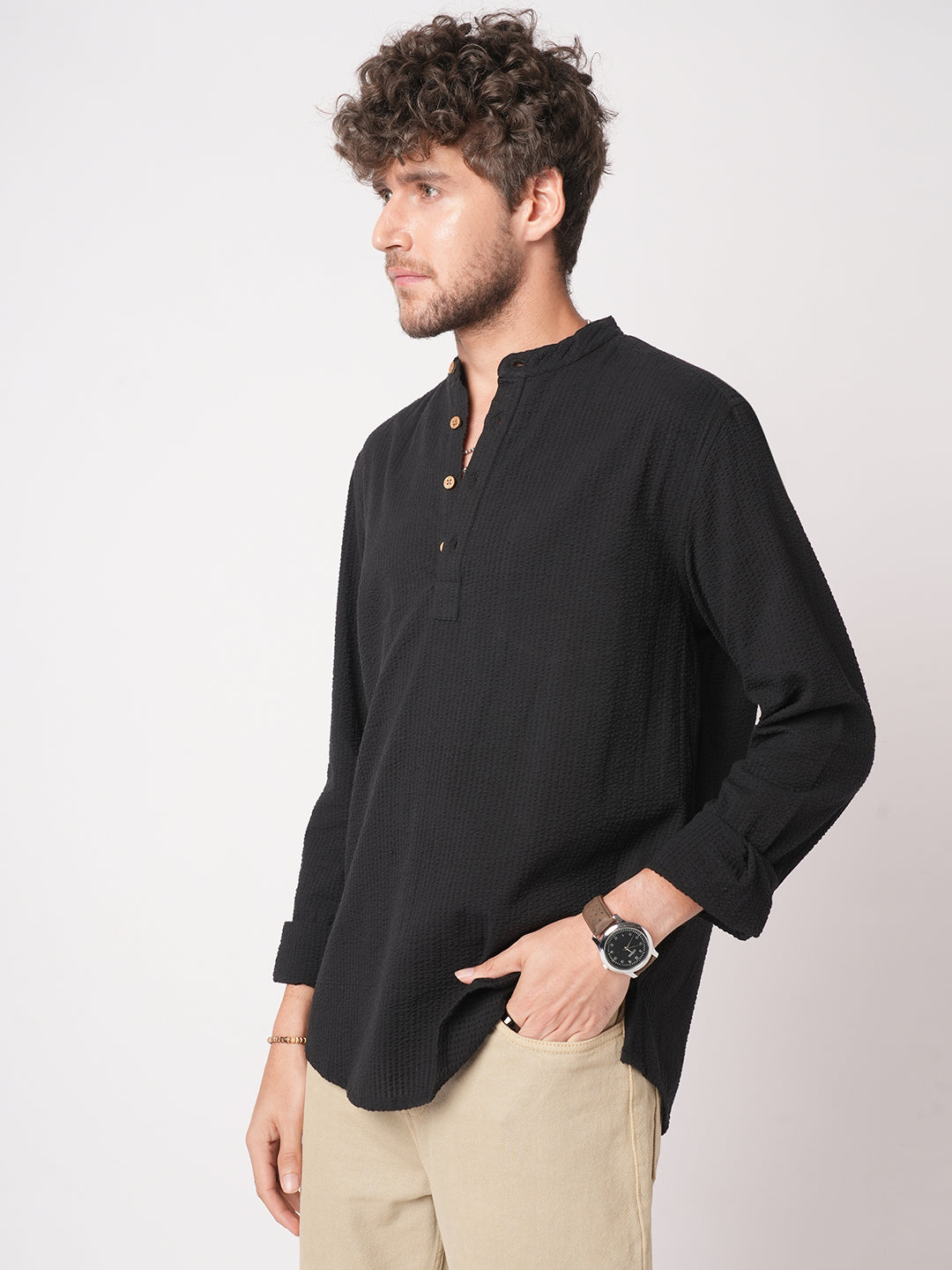 Ash Pinbar Black Seersucker Kurta