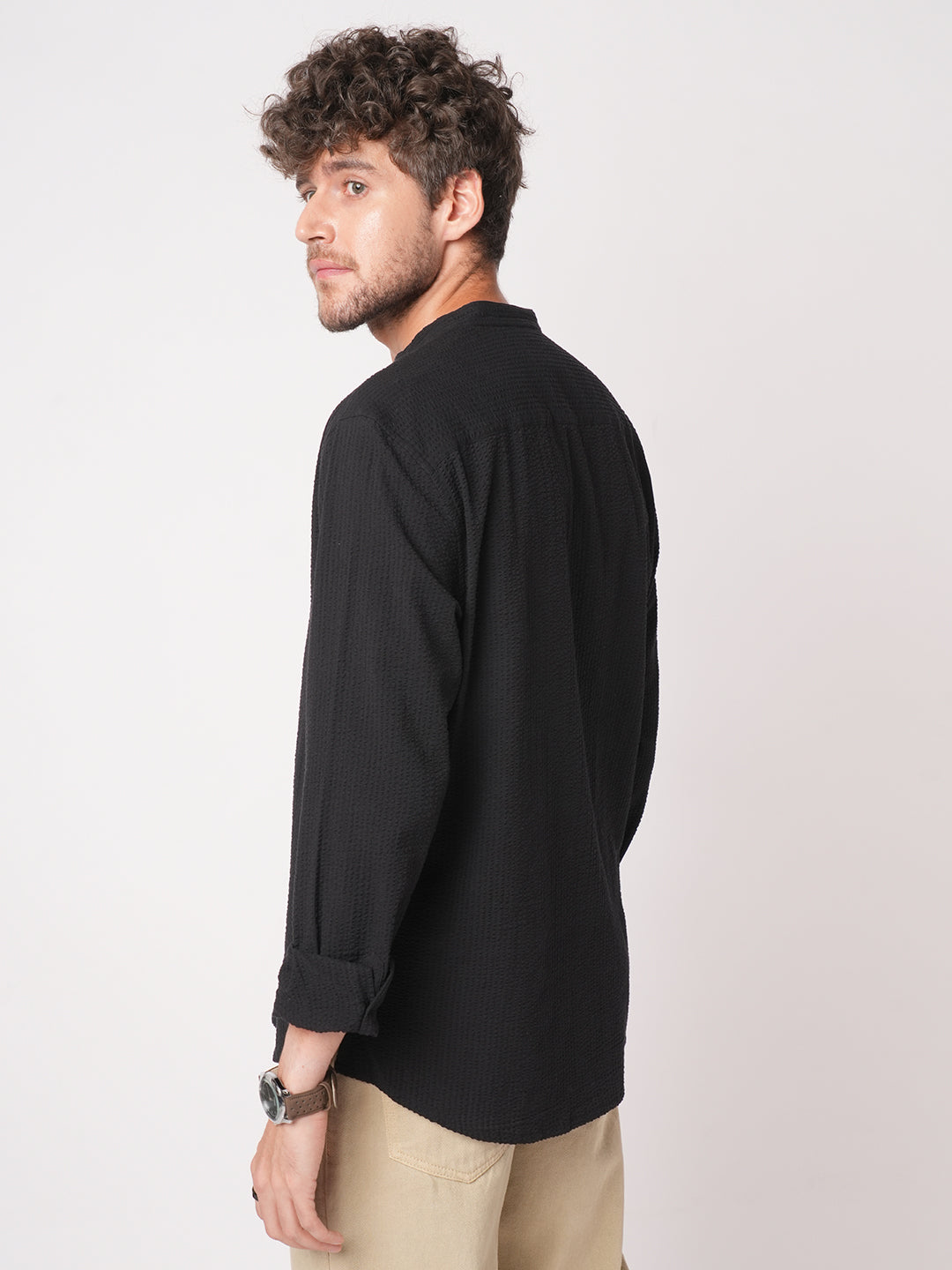 Ash Pinbar Black Seersucker Kurta
