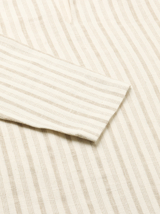 Sunbleached Cream Striped Polo Oversized Shirt