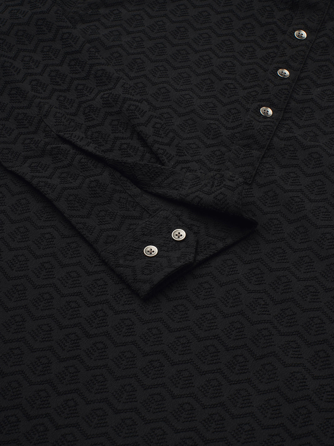 Black Self-Design Textured Kurta