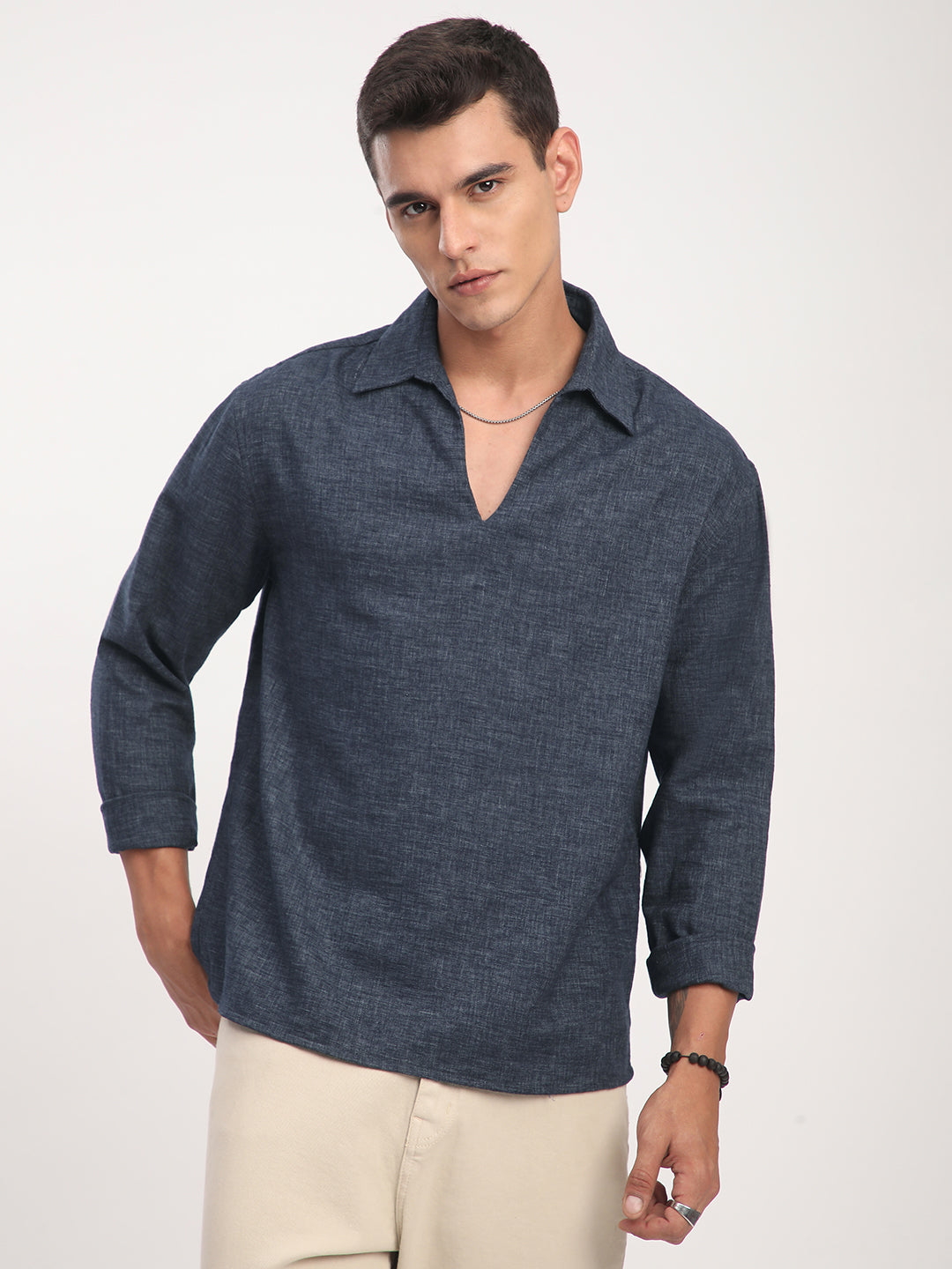 Onyx Grey Chambray Oversized Polo Shirt