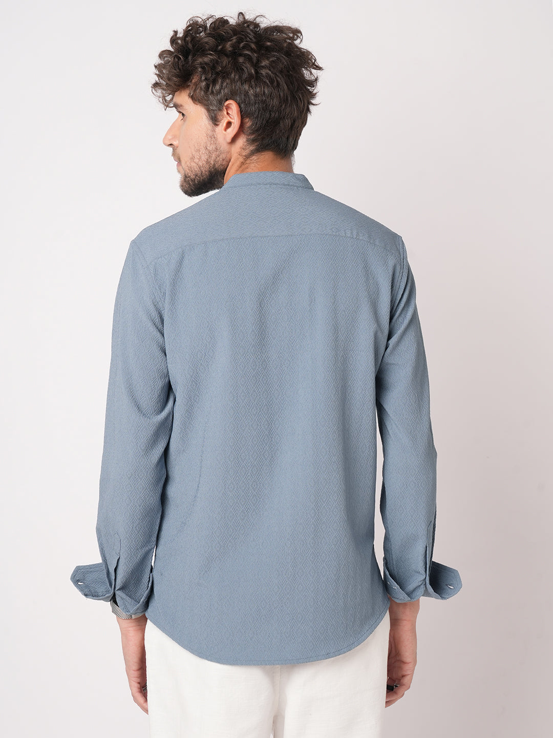 Ocean Blue Lozenge Textured Kurta