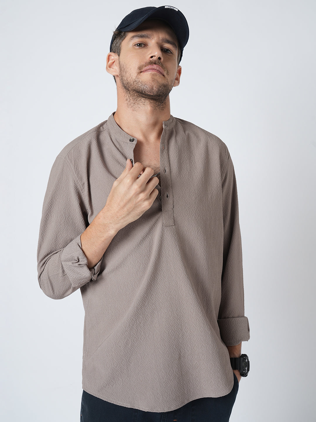 Grey Diamond Weave Textured Kurta