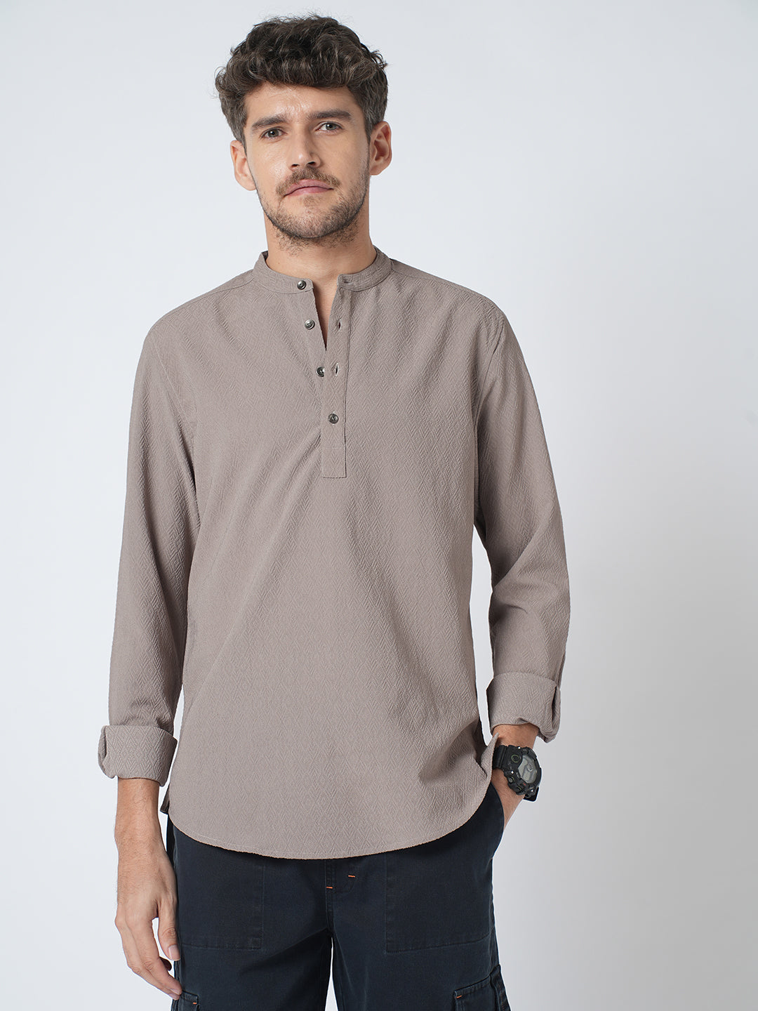 Grey Diamond Weave Textured Kurta