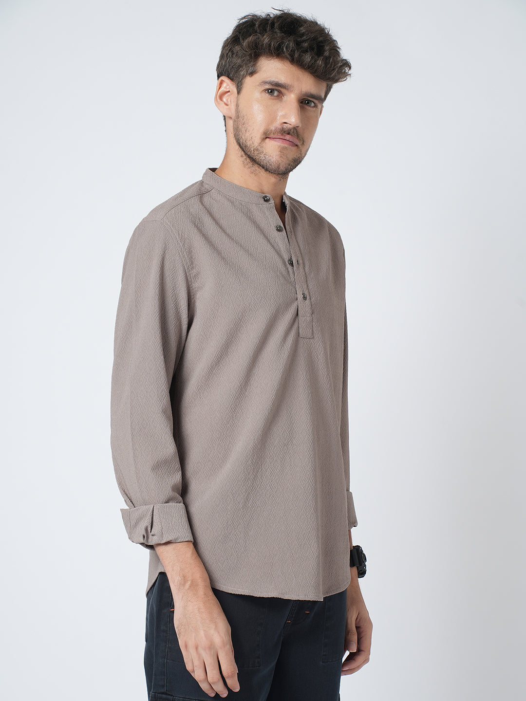 Grey Diamond Weave Textured Kurta