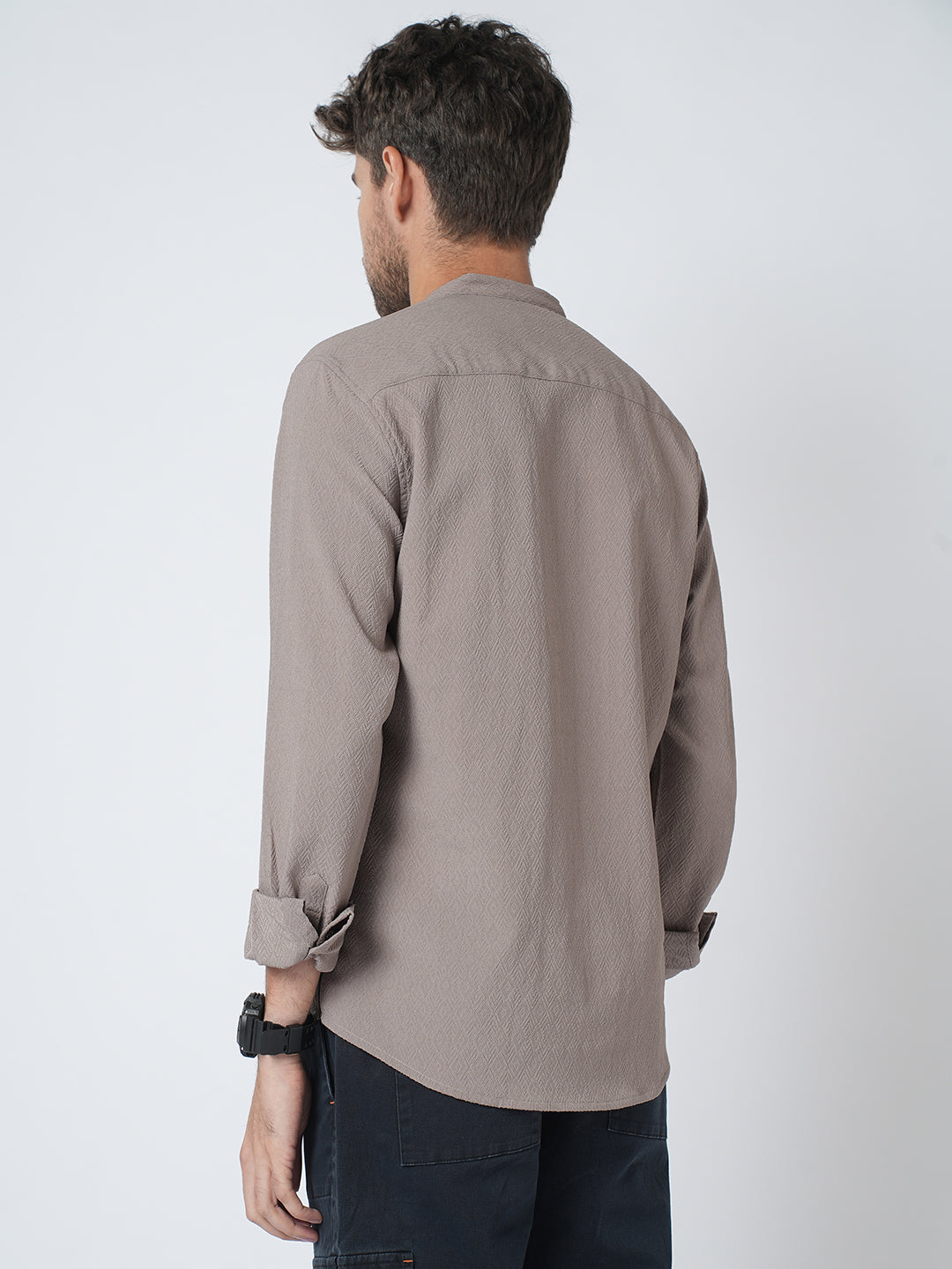 Grey Diamond Weave Textured Kurta