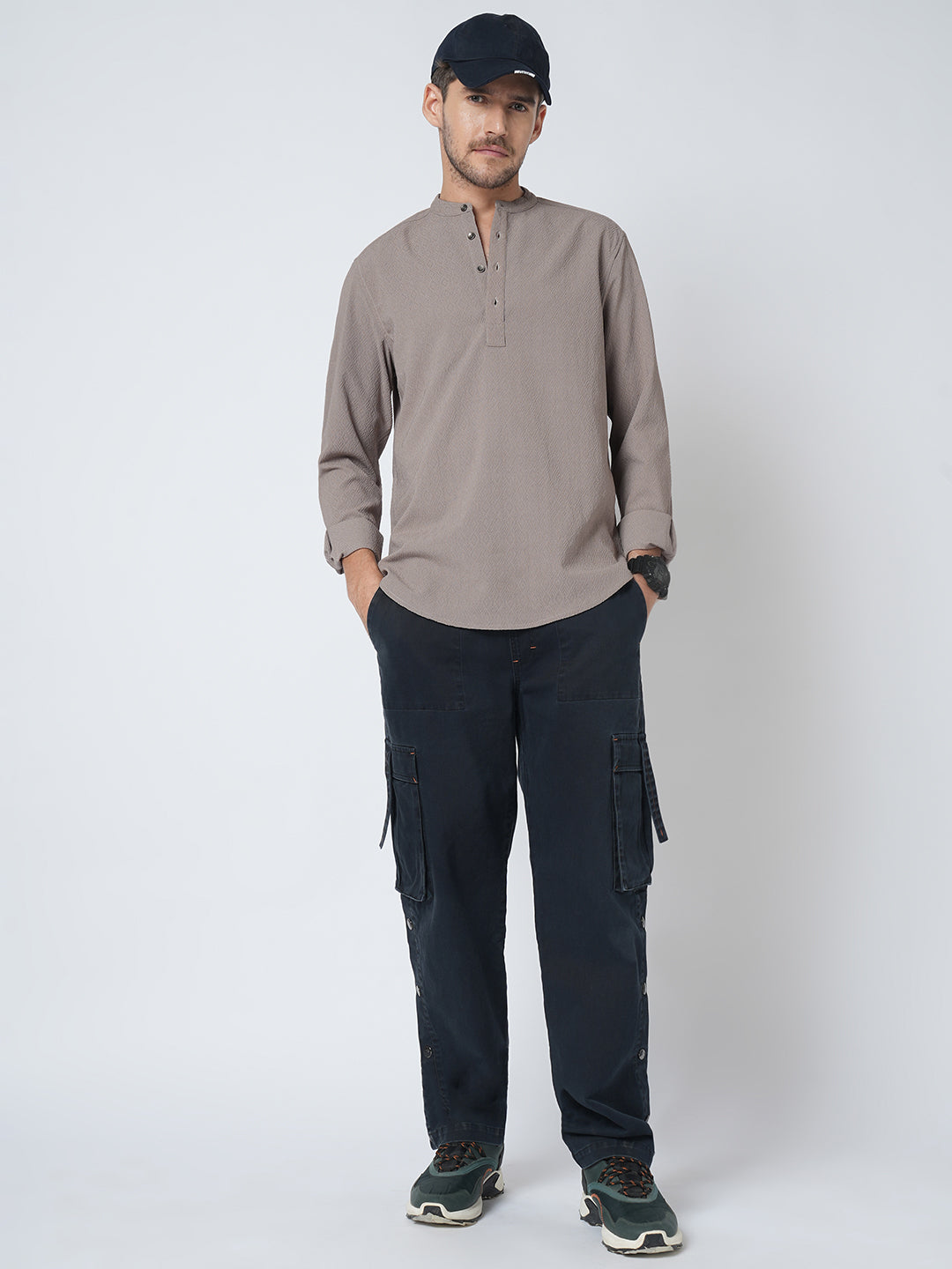 Grey Diamond Weave Textured Kurta