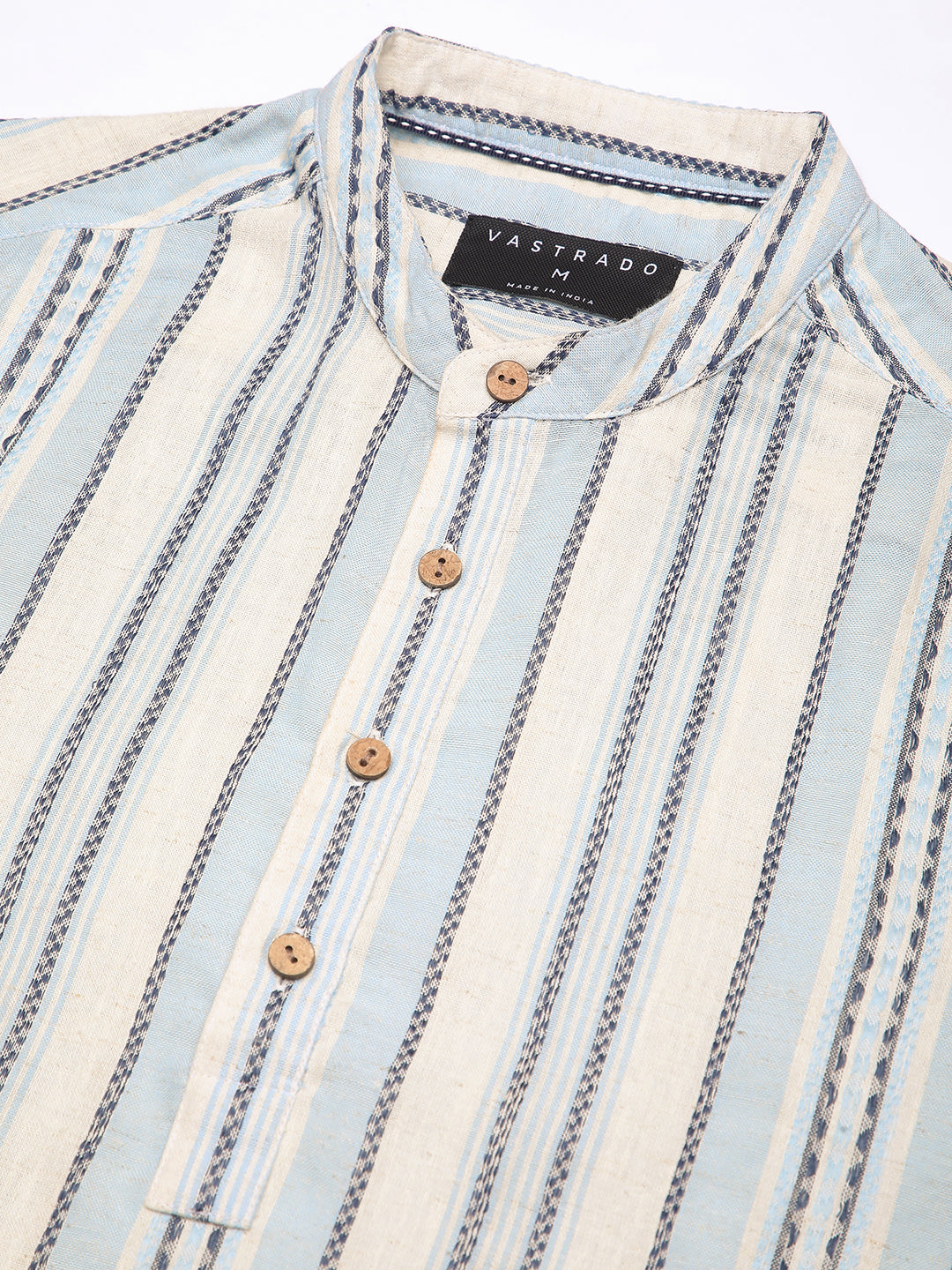 Off White & Columbia Blue Seabound Striped Kurta