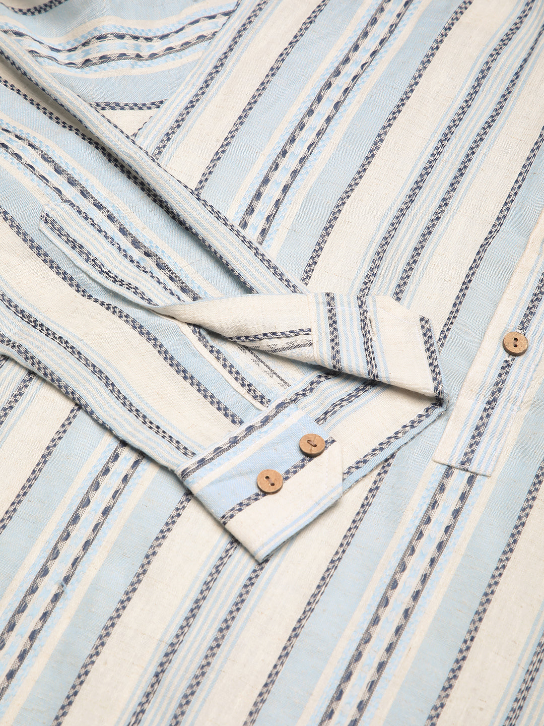 Off White & Columbia Blue Seabound Striped Kurta