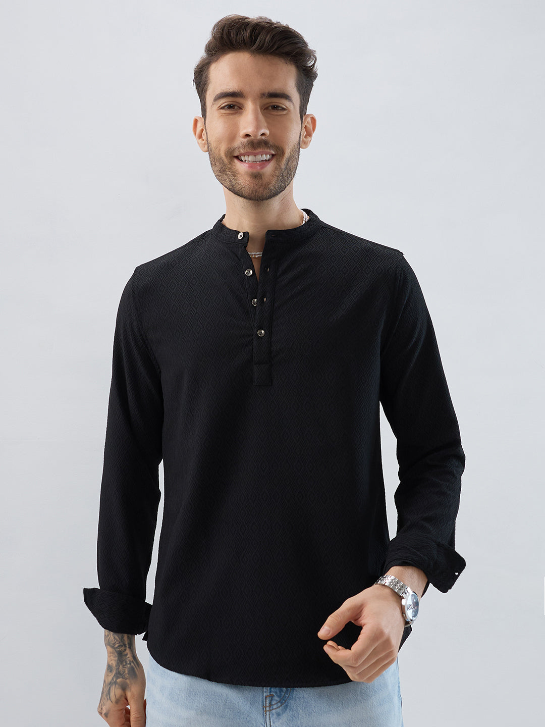 Midnight Black Diamond Textured Kurta