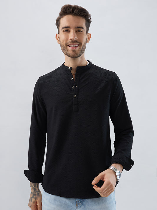 Midnight Black Diamond Textured Kurta